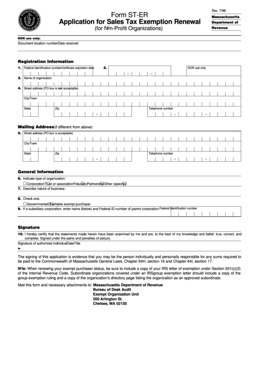 Form St Er Application For Sales Tax Exemption Renewal For Non 