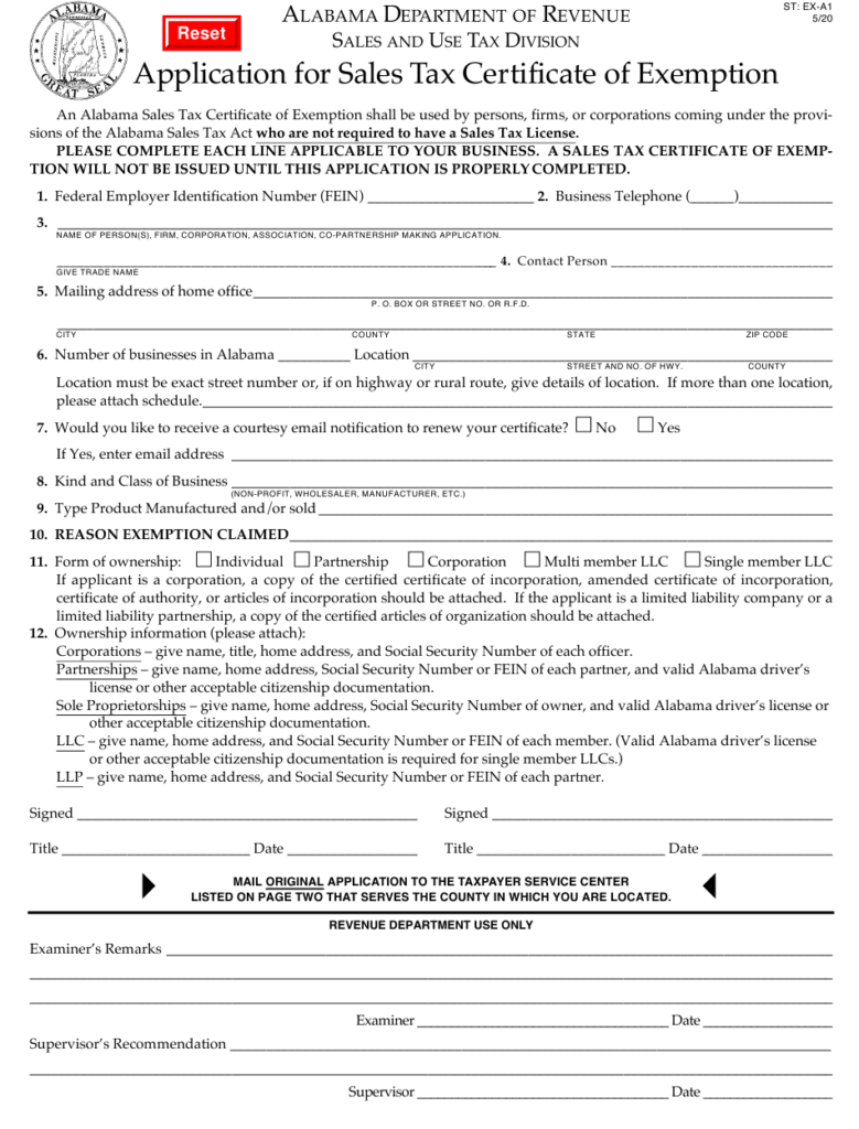 Form ST EX A1 Download Fillable PDF Or Fill Online Application For 
