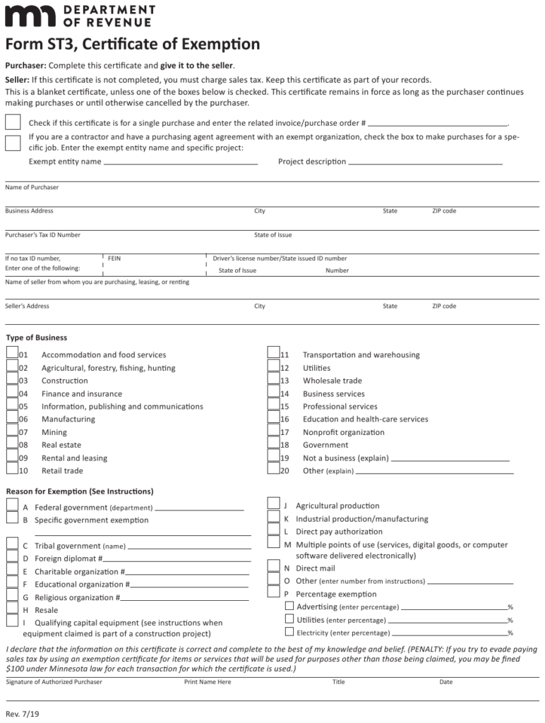 Form ST3 Download Fillable PDF Or Fill Online Certificate Of Exemption