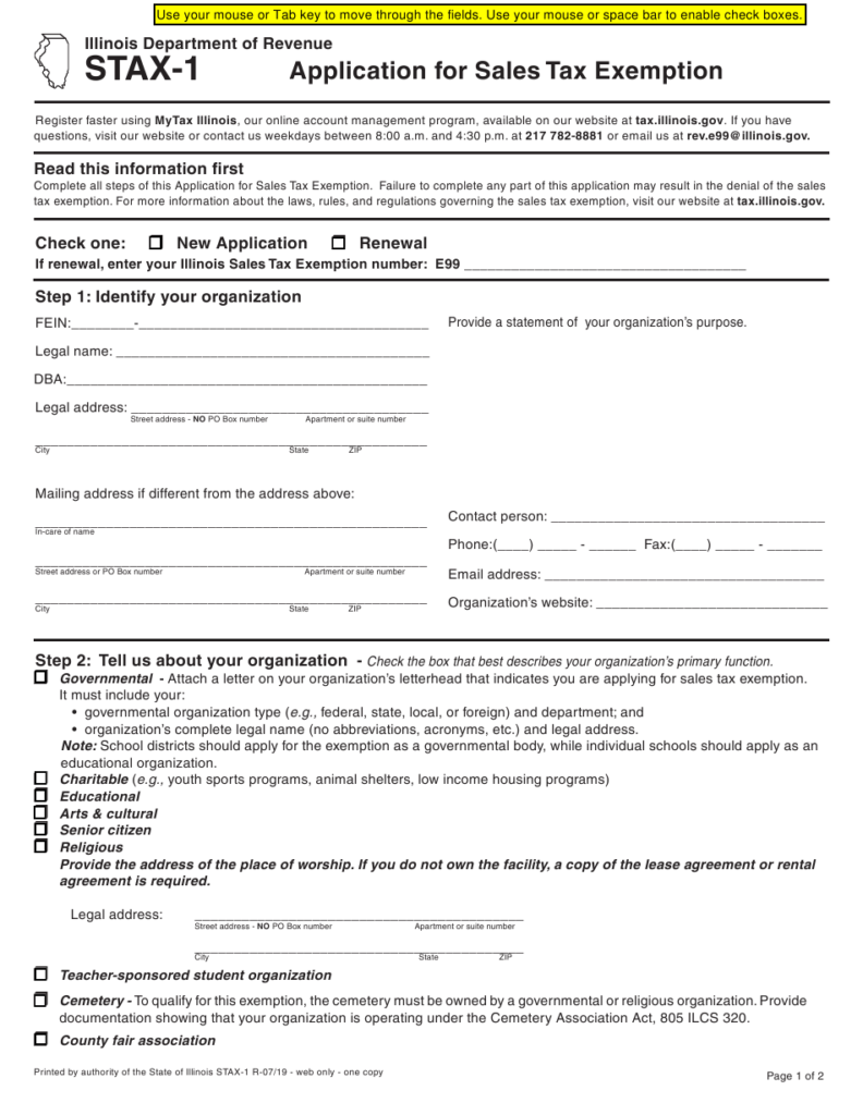 Form STAX 1 Download Fillable PDF Or Fill Online Application For Sales 