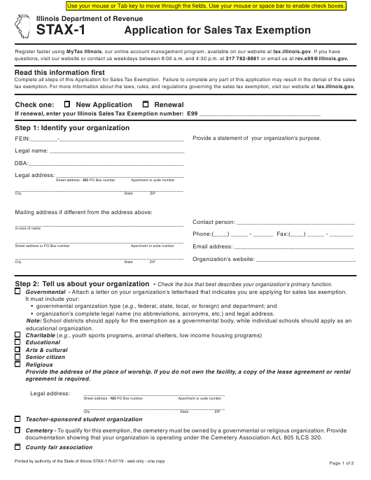 Form STAX 1 Download Fillable PDF Or Fill Online Application For Sales 