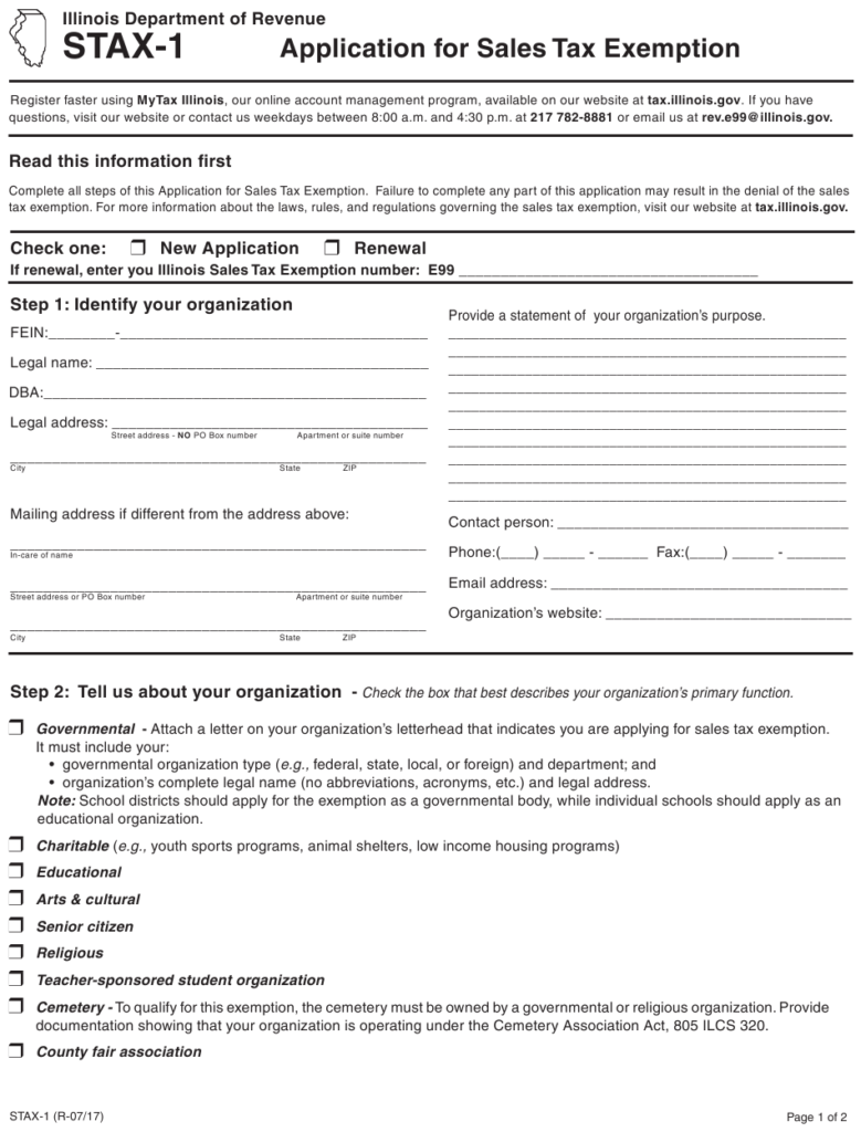 Form STAX 1 Download Printable PDF Or Fill Online Application For Sales 