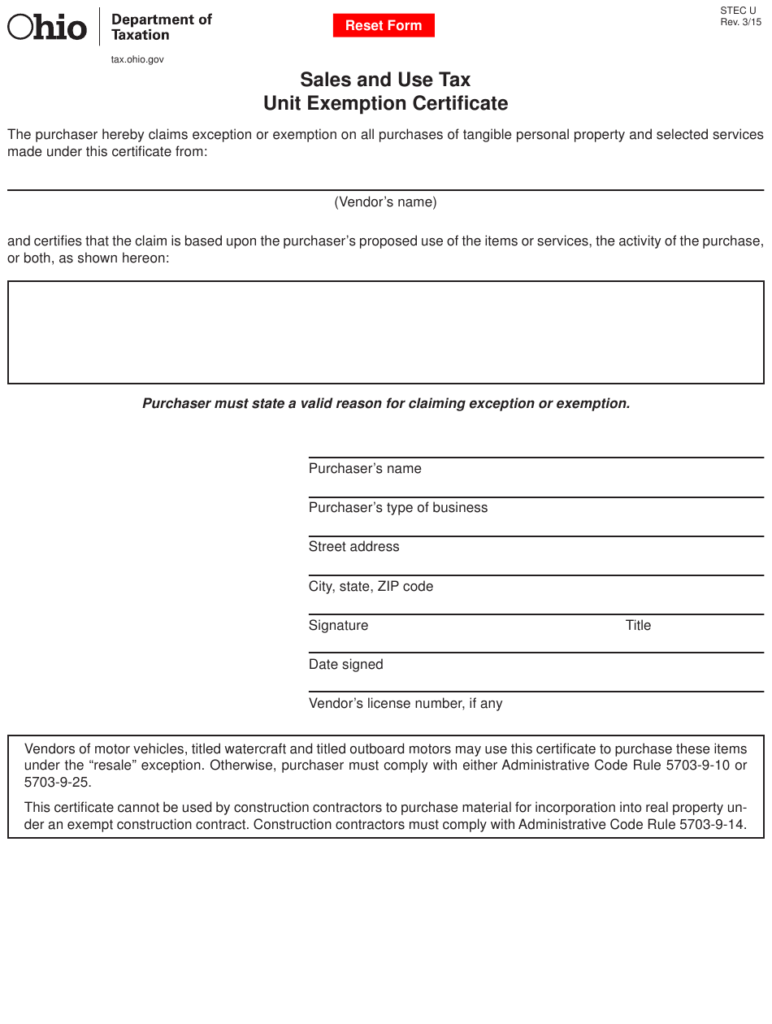 Form STEC U Download Fillable PDF Or Fill Online Sales And Use Tax Unit 