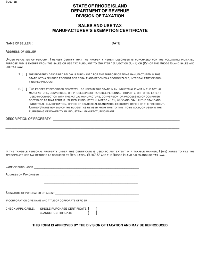 Form SU07 58 Download Printable PDF Or Fill Online Sales And Use Tax 