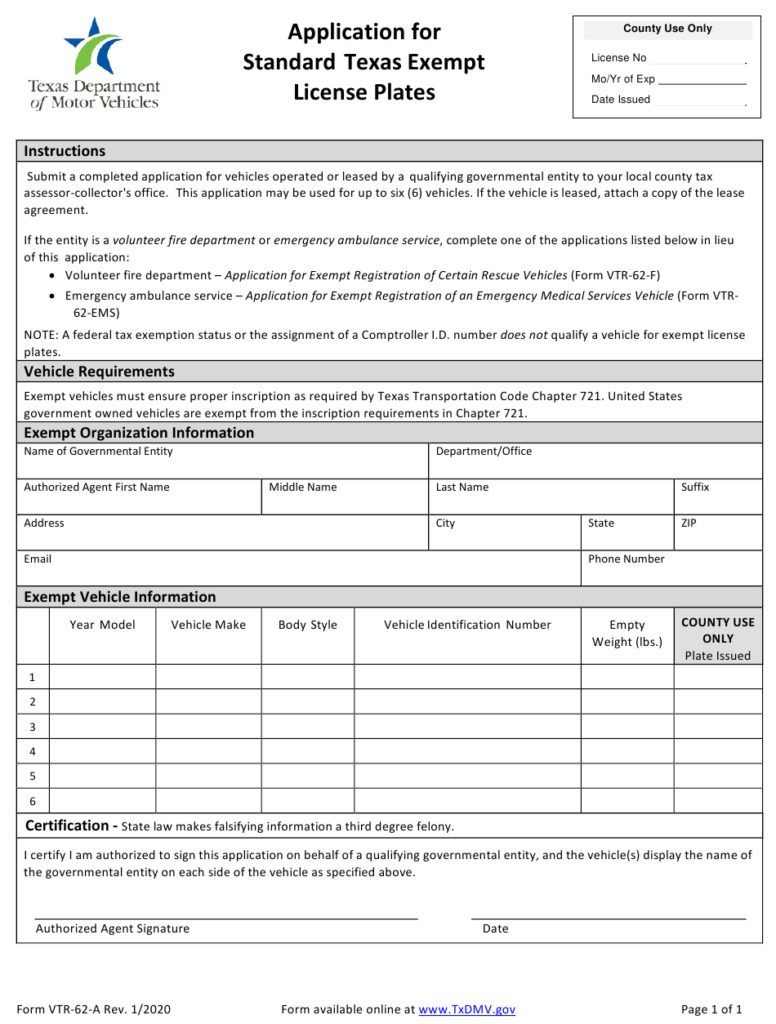 Form VTR 62 A Download Fillable PDF Or Fill Online Application For 