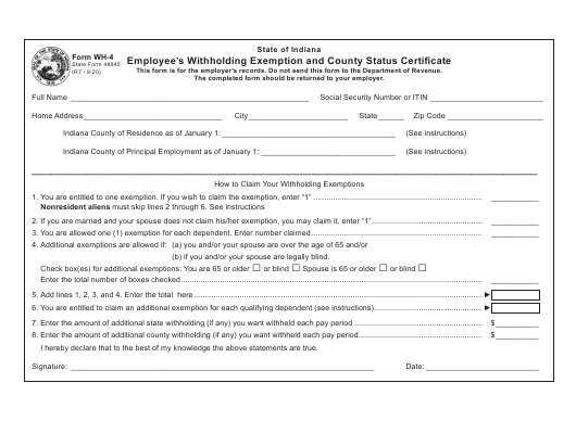 Form WH 4 State Form 48845 Download Fillable PDF Or Fill Online 