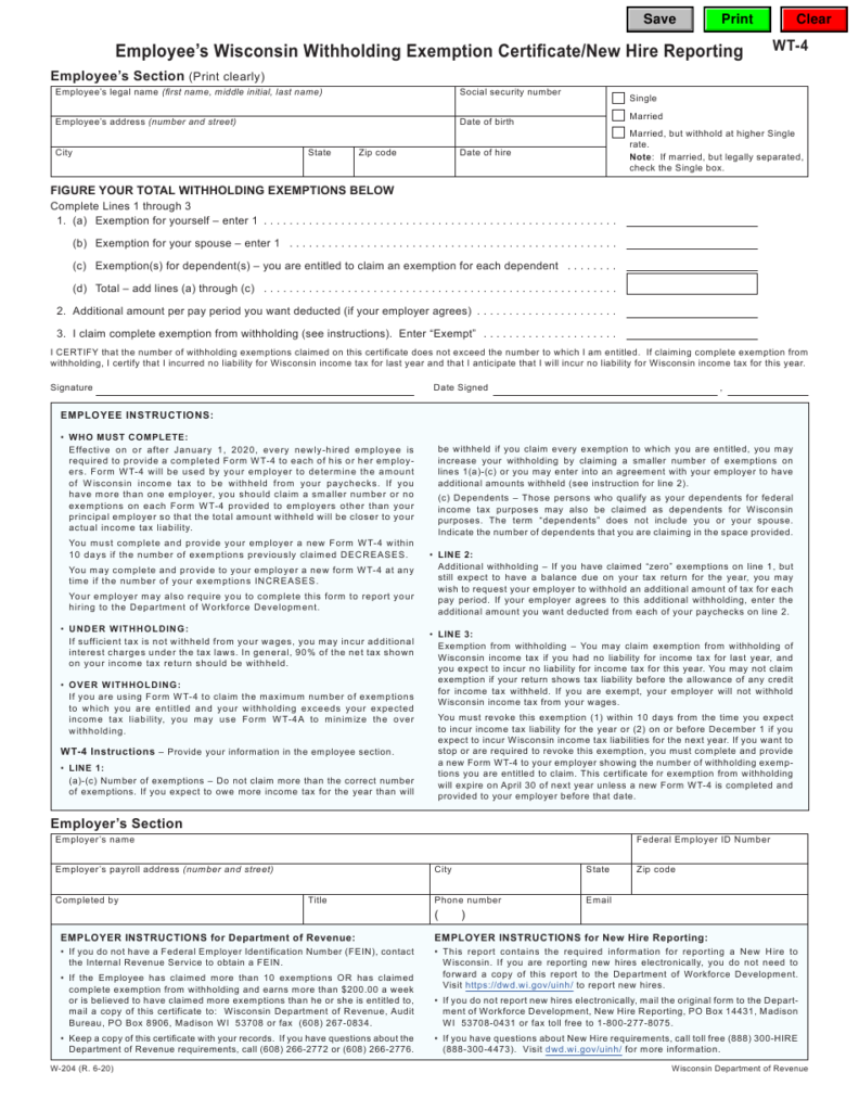 Form WT 4 Download Fillable PDF Or Fill Online Employee s Wisconsin 