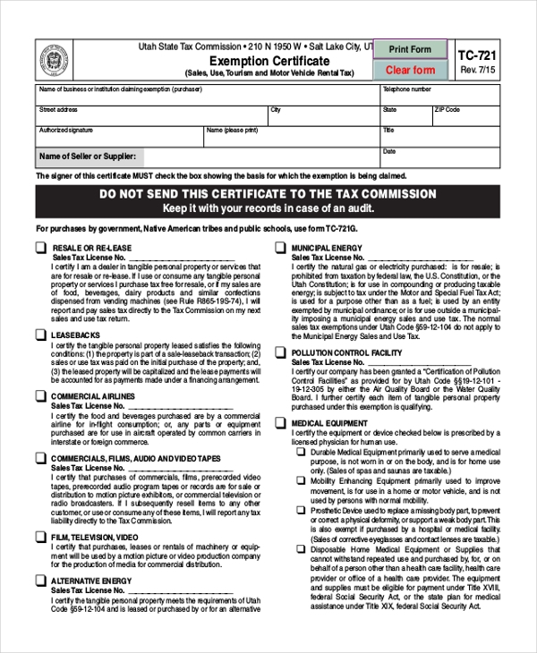 FREE 10 Sample Tax Exemption Forms In PDF MS Word