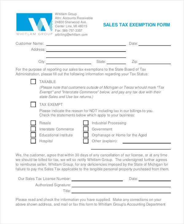 FREE 8 Sample Tax Exemption Forms In PDF MS Word