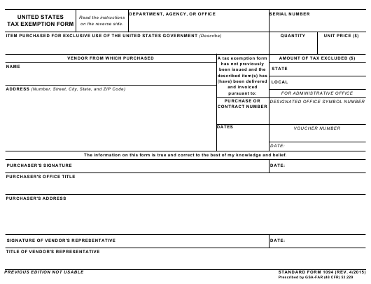 GSA Form SF 1094 Download Fillable PDF Or Fill Online United States Tax 