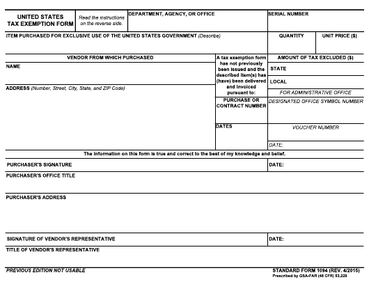 GSA Form SF1094 Download Fillable PDF Or Fill Online United States Tax 