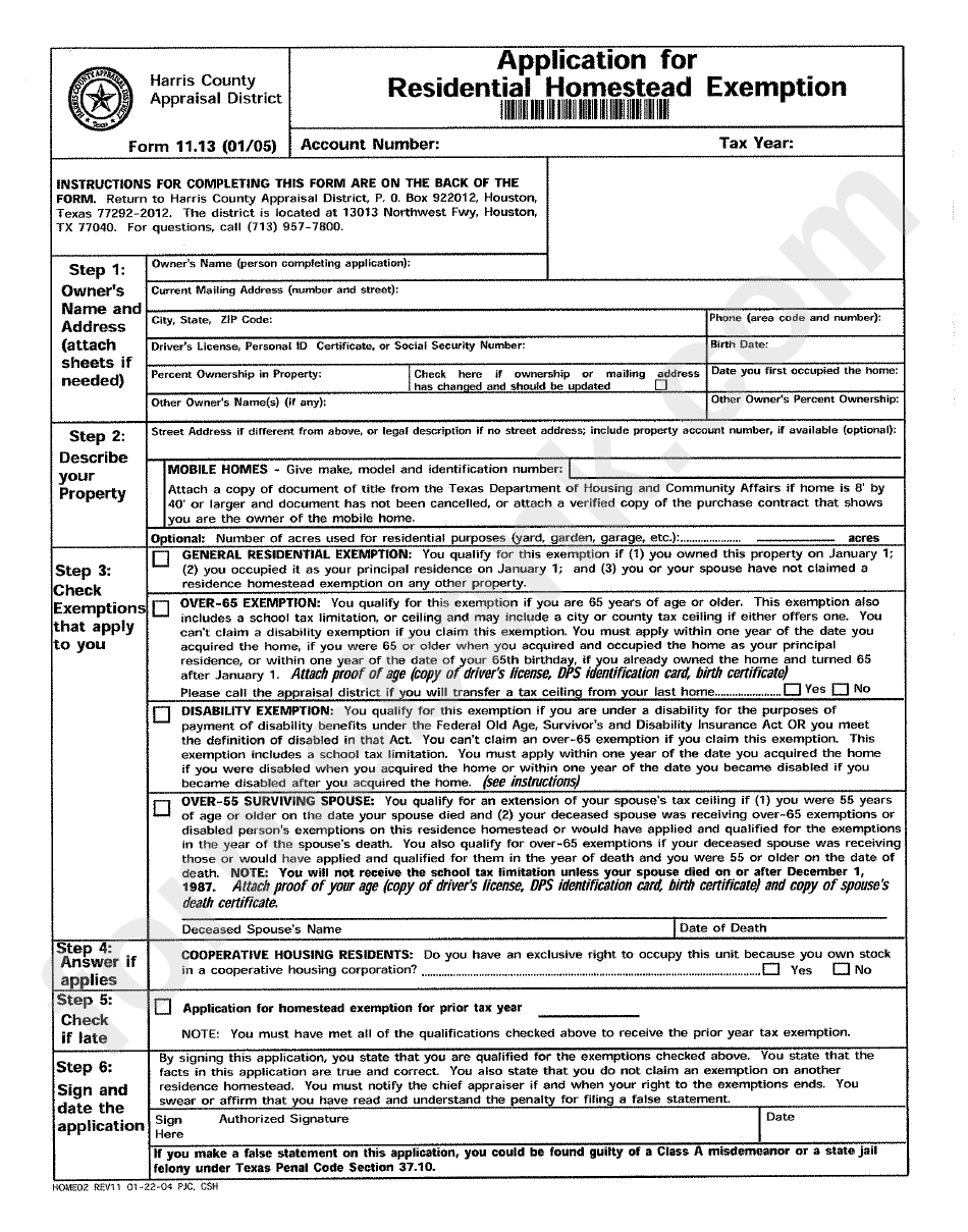 Tax Form For Homestead Exemption 4581