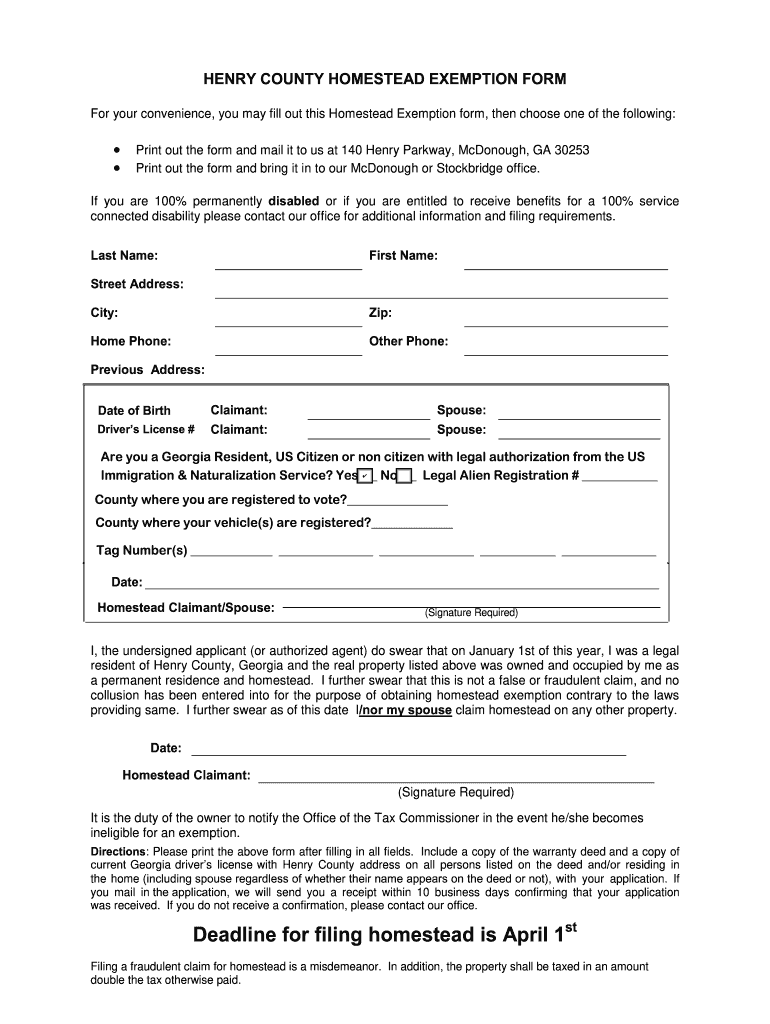 Henry County Homestead Exemption 2020 Fill And Sign Printable 