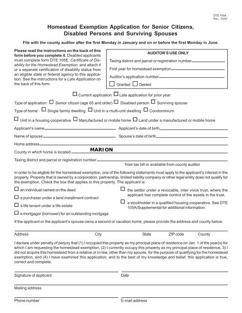 Homestead Exemption Application For Senior Marion County