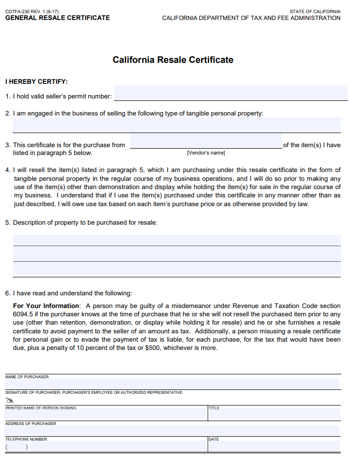 How To Get A Resale Certificate In California StartingYourBusiness