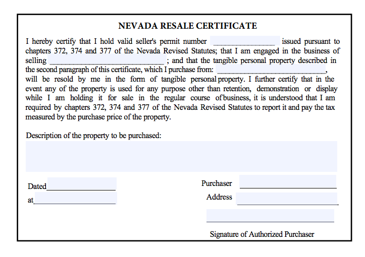 How To Use A Nevada Resale Certificate
