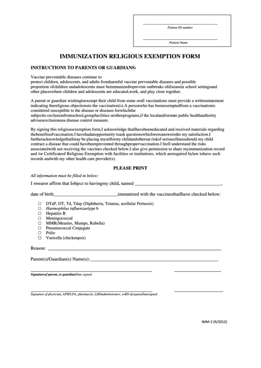 Immunization Religious Exemption Form Chfs Printable Pdf Download