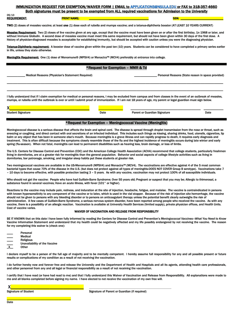 Immunization Request Waiver Fill Out And Sign Printable PDF Template 