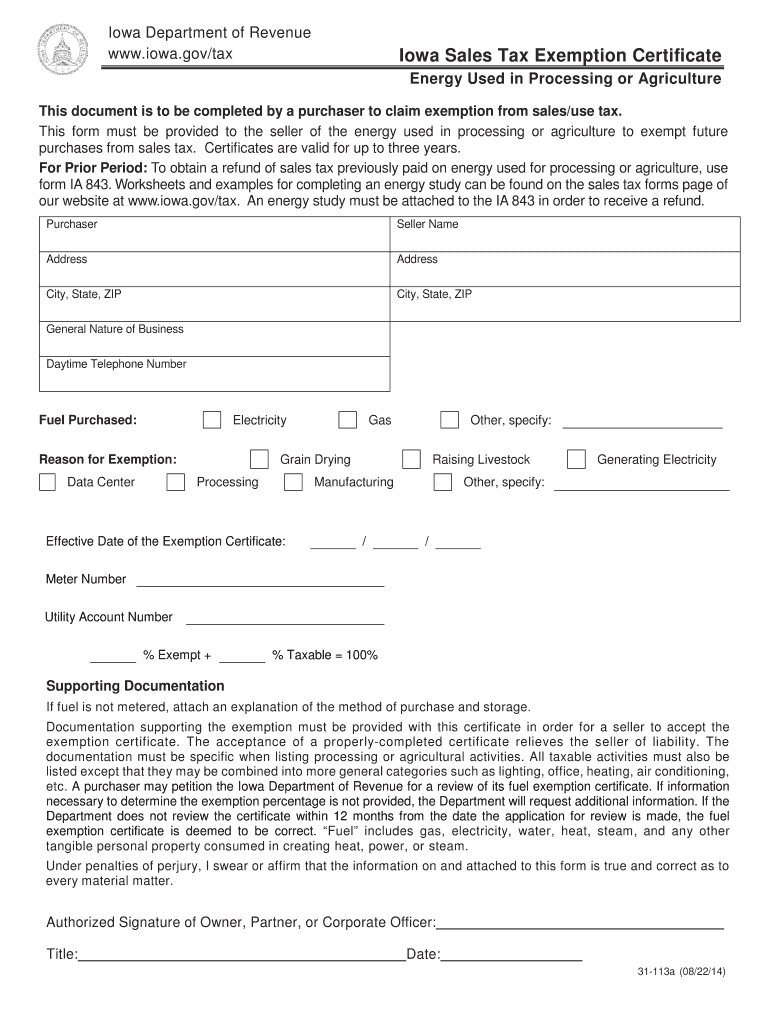 Iowa Sales Tax Exemption Fill Out And Sign Printable PDF Template 