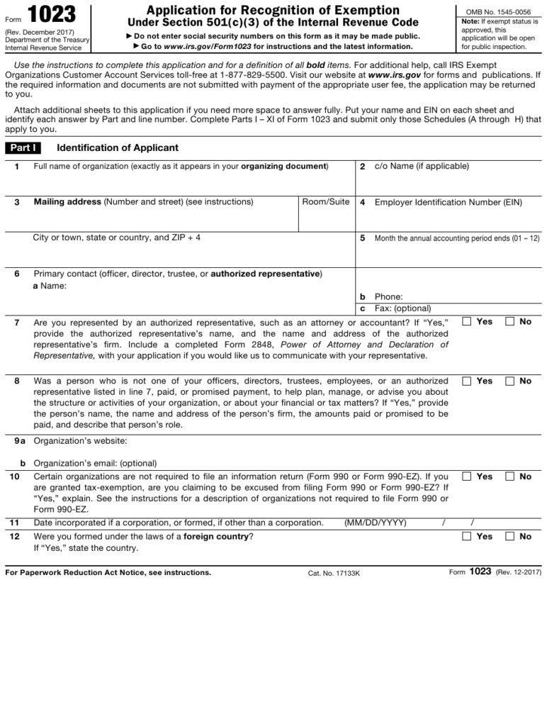 IRS Form 1023 Download Fillable PDF Or Fill Online Application For