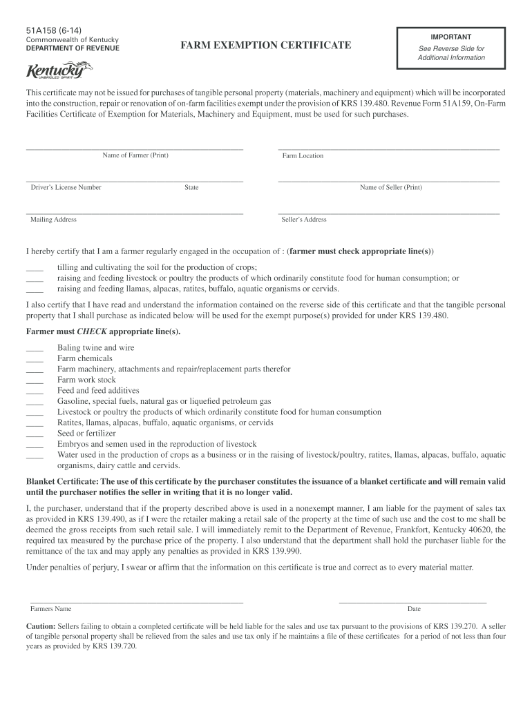 Kentucky Farm Tax Exempt Requirements 2020 Fill And Sign Printable 