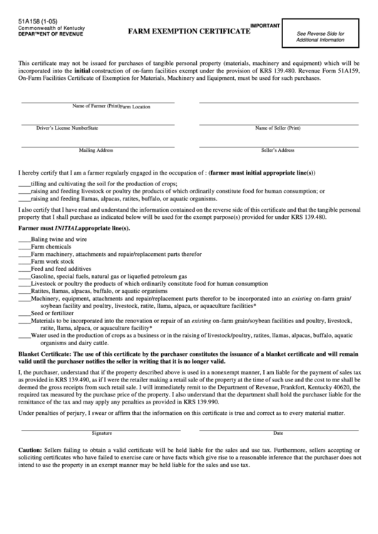 Kentucky Sales Tax Farm Exemption Form Fill Online Printable 