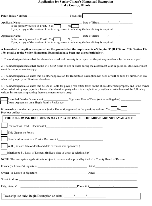 Application For Senior Citizen S Homestead Exemption Lake County 3212
