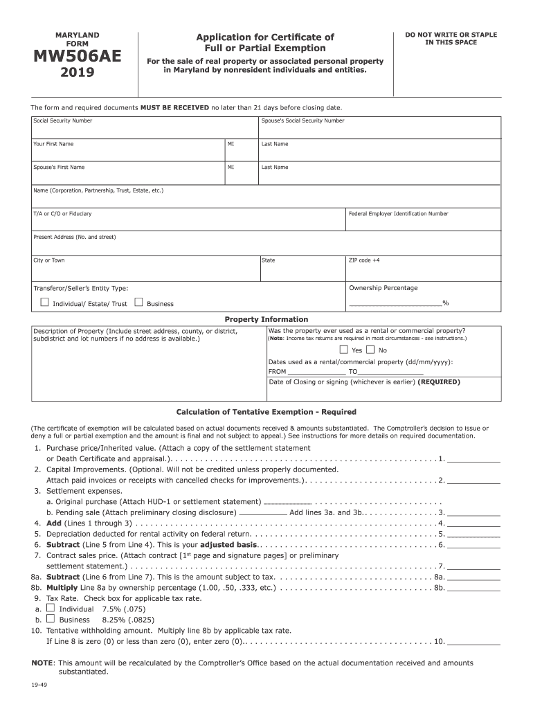 Business Sales Tax Exempt Form Maryland 0834