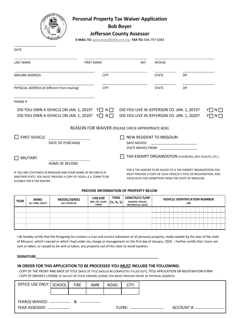 Jefferson County Property Tax Exemption Form