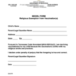 Model Form Religious Exemption From Vaccination S Printable Pdf Download