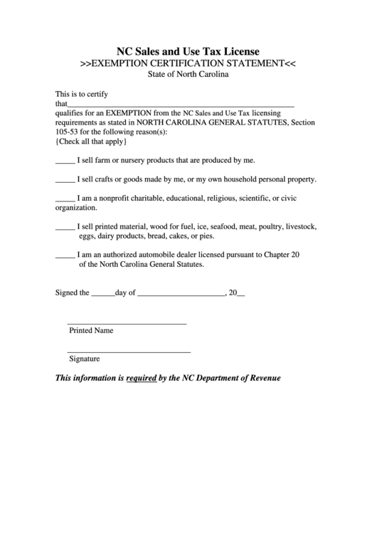 Nc Sales Tax Exemption Form Printable Pdf Download