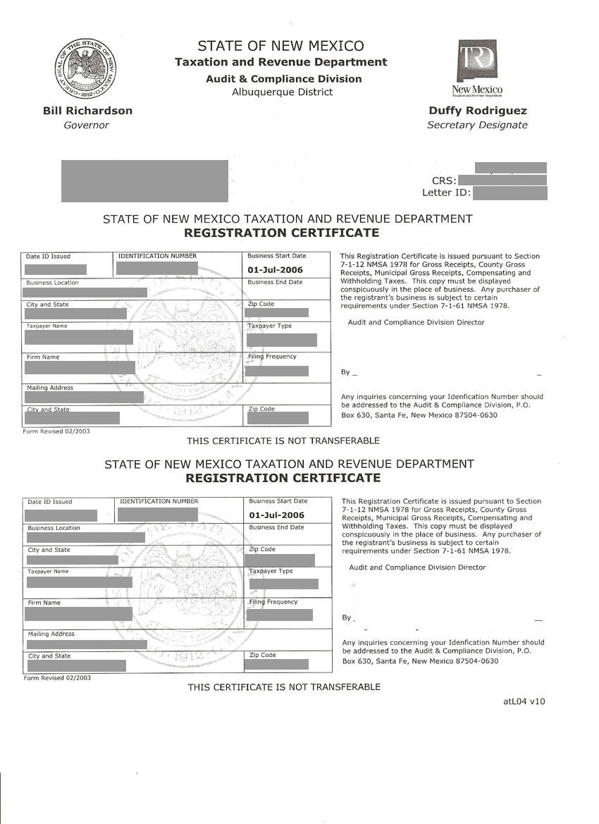 New Mexico Sales Tax Exemption Certificate Form