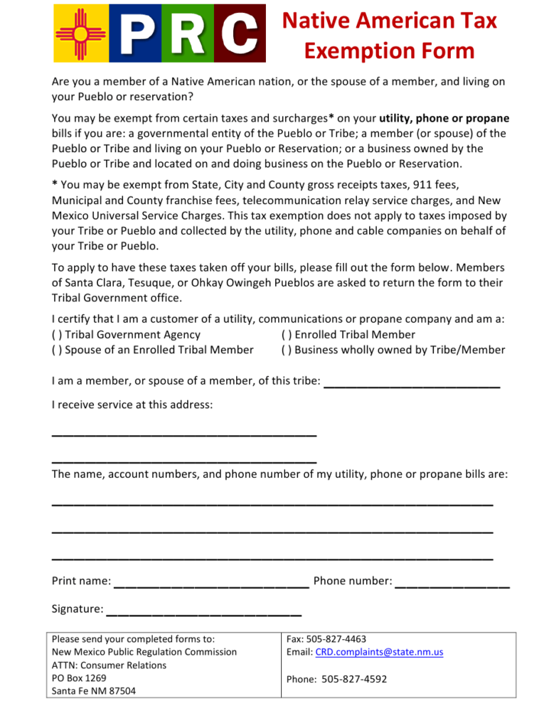 New Mexico Native American Tax Exemption Form Download Printable PDF 