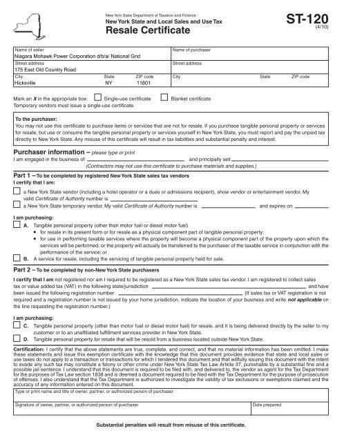 New York Sales Tax Exemption Form National Grid