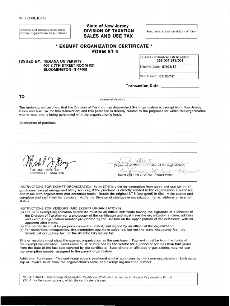 Nj Tax Exempt Form St 5 Fill Online Printable Fillable Blank 