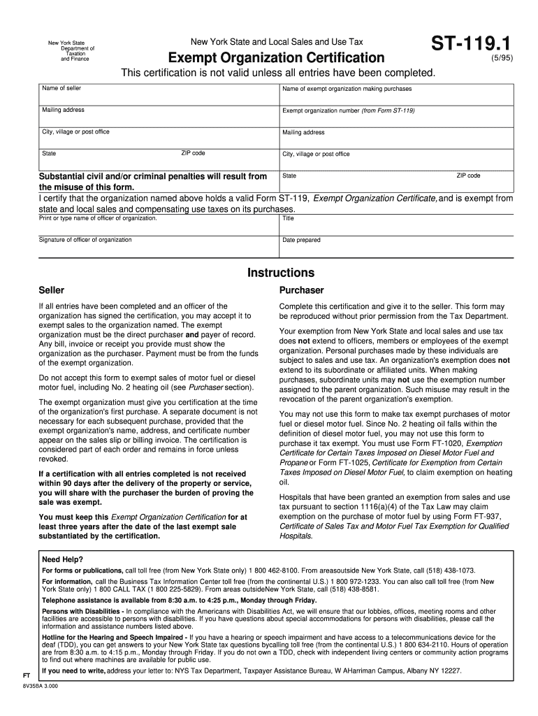 NY DTF ST 119 1 1995 Fill Out Tax Template Online US Legal Forms