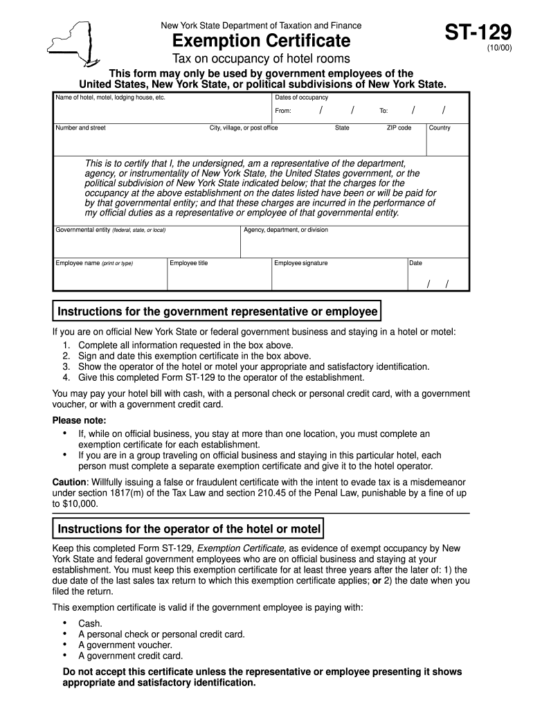 Ny Hotel Tax Exempt Fill Online Printable Fillable Blank PdfFiller