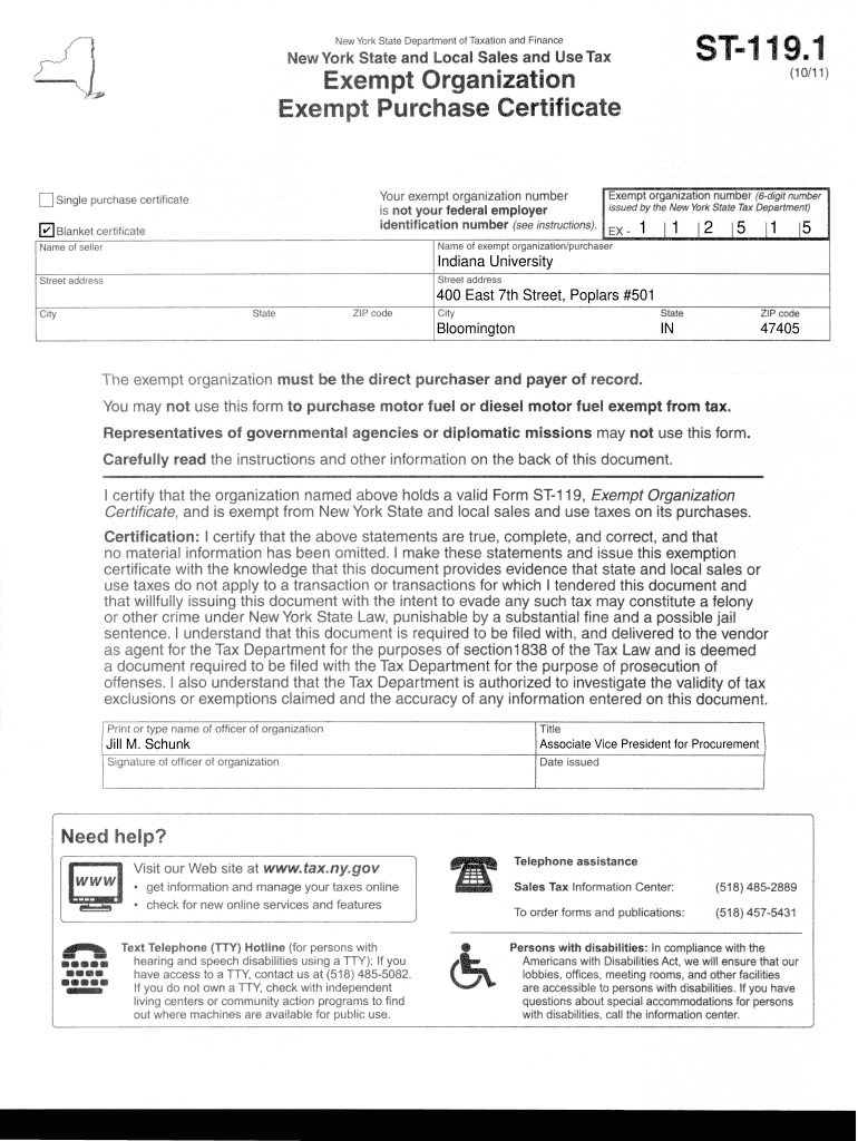 Nys Tax Exempt Form St 119 1 Fill Out And Sign Printable PDF Template 