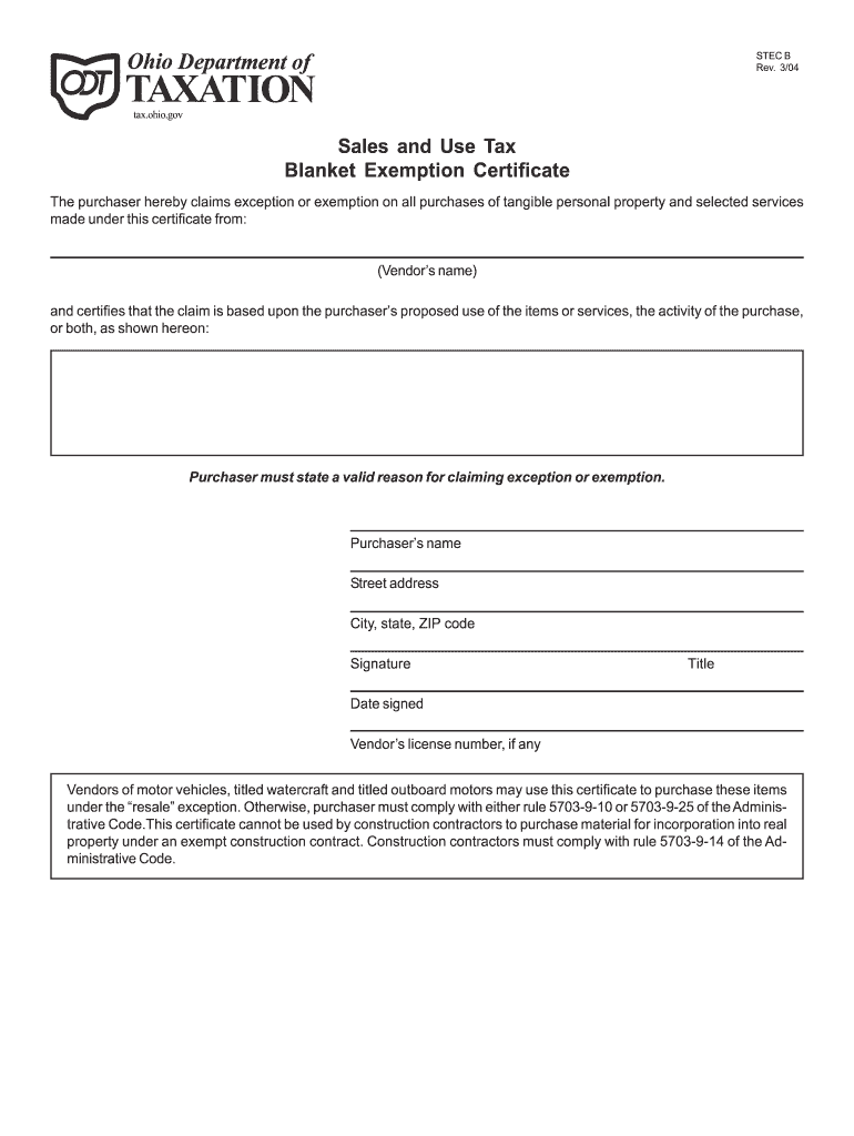 Ohio Tax Exempt Form Fill Online Printable Fillable Blank PdfFiller