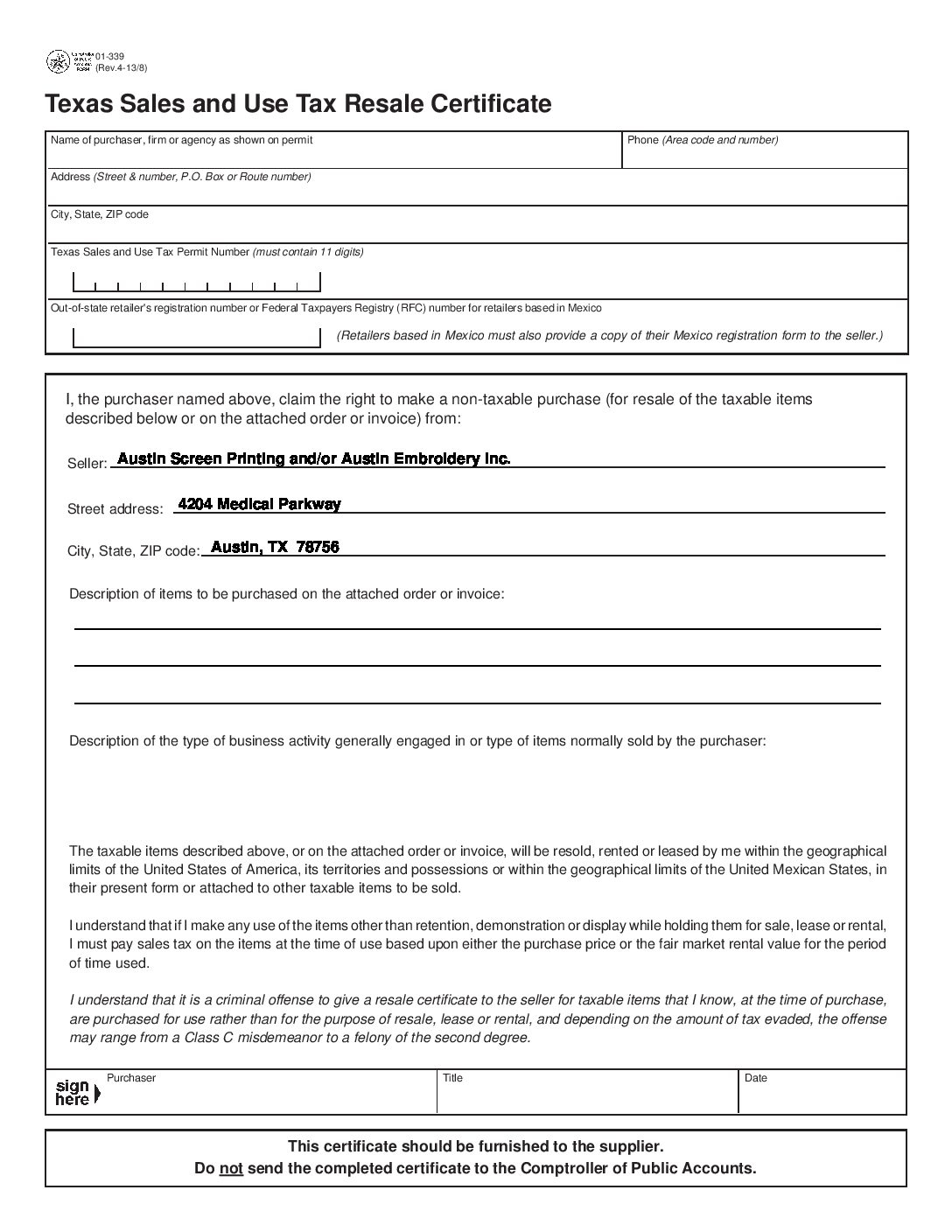 Costco Sales Tax Exemption Form