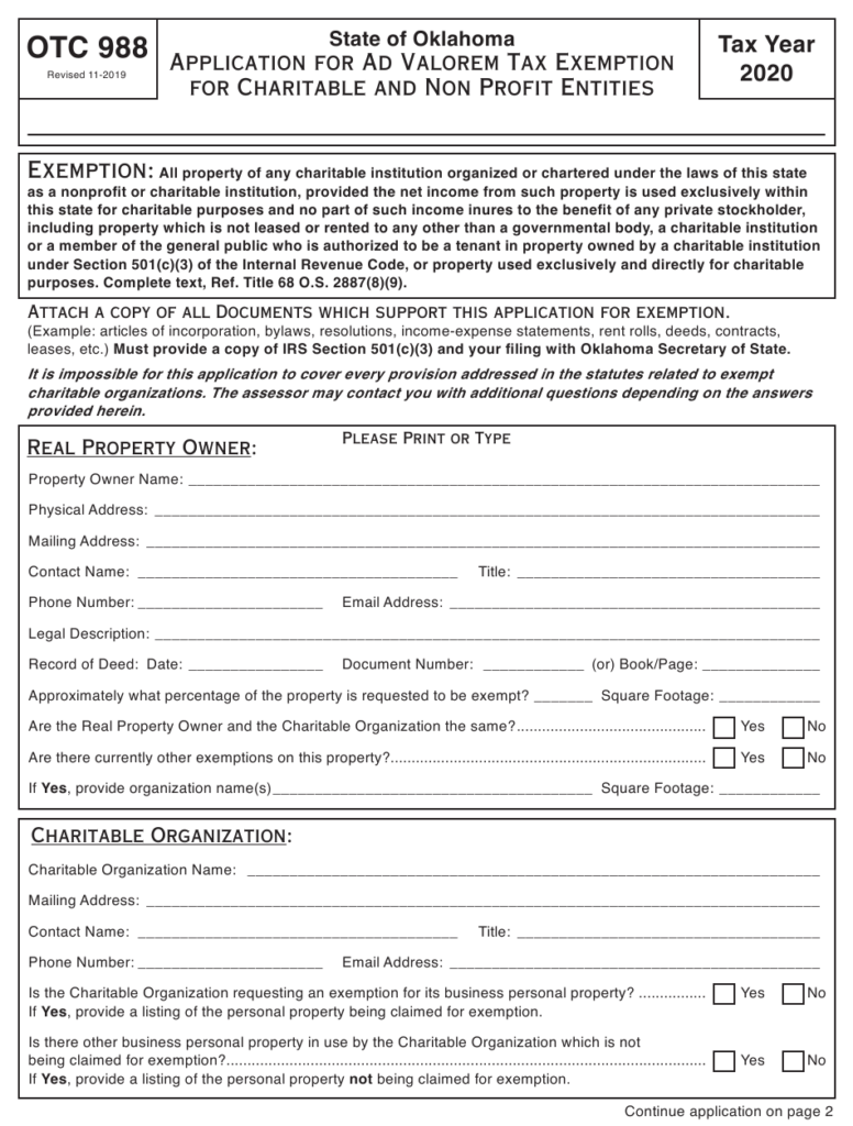 OTC Form 988 Download Fillable PDF Or Fill Online Application For Ad 