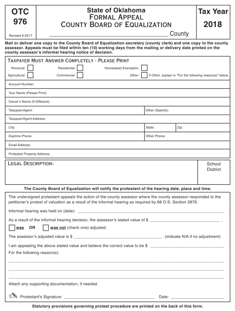 OTC Form OTC976 Download Fillable PDF Or Fill Online Formal Appeal 