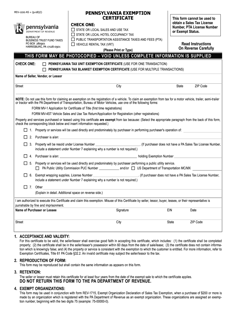 Pa Exemption Certificate Fill Out And Sign Printable PDF Template 