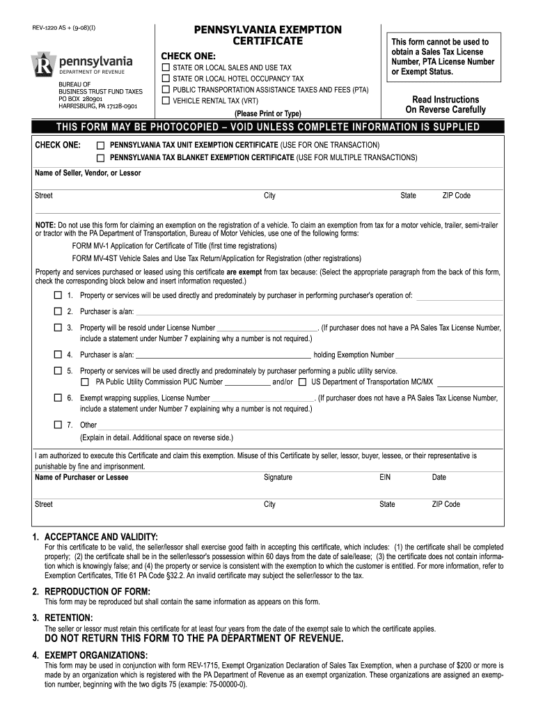 Pa Exemption Certificate Fill Out And Sign Printable Pdf Template 4 