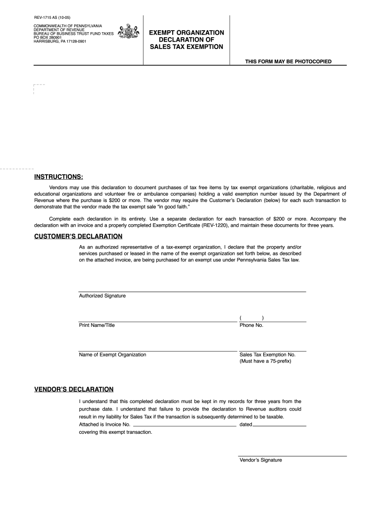 PA REV 1715 AS 2005 Fill Out Tax Template Online US Legal Forms