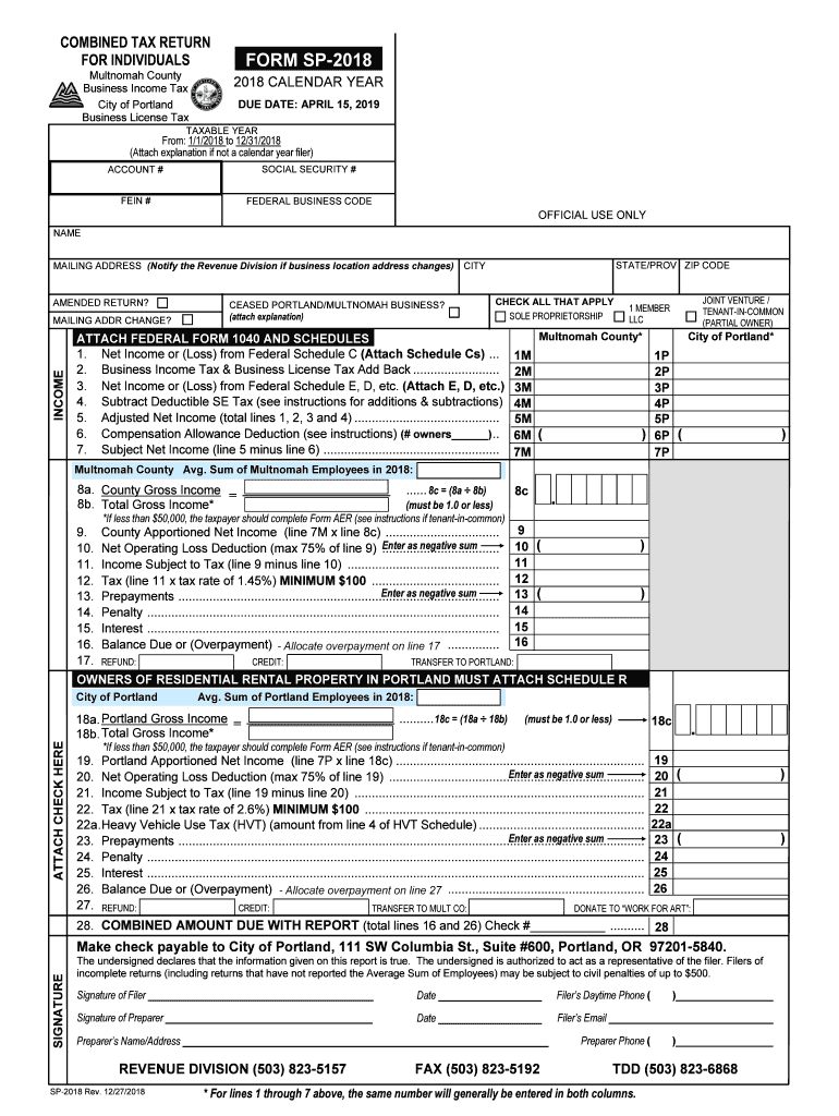 Portland Multnomah Business Tax Fill And Sign Printable Template 