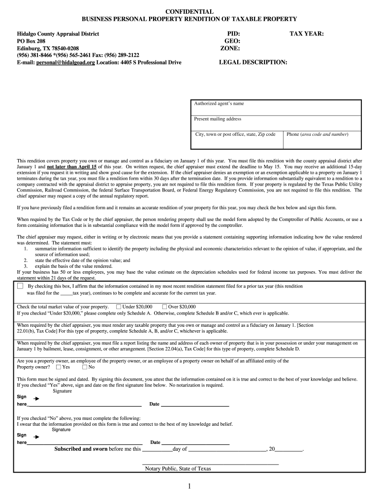 Property Rendition Hidalgo County Form Fill Out And Sign Printable 