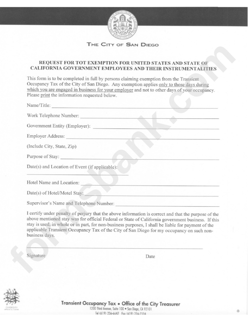 Request For Tot Exemption For United States And State Of California 