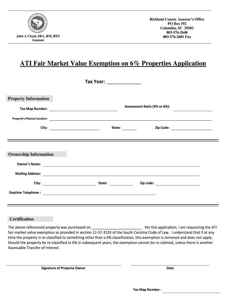 Richland County Sc Ati Exemption Filable Form Fill Out And Sign 