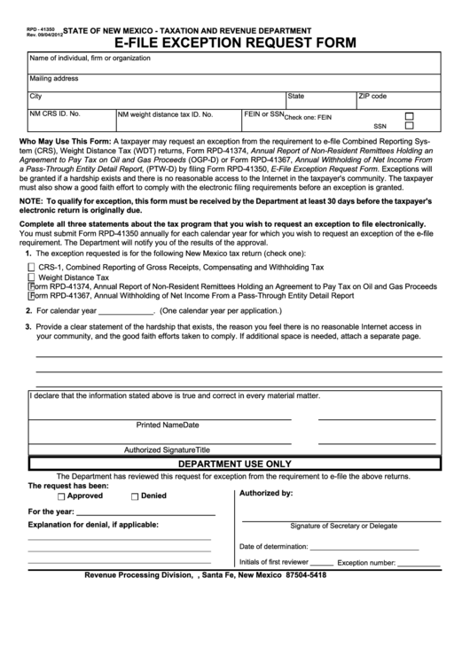 Rpd 41350 9 4 12 E File Exception Request Form State Of New Mexico 